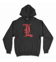 Kırmızı Death Note L Logolu Siyah Kapşonlu Sweatshirt Hoddie