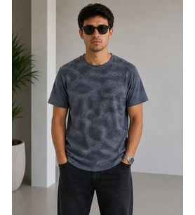 Erkek Batik Desenli Tişört Bisiklet Yaka Kısa Kol Regular Fit T-shirt - Füme