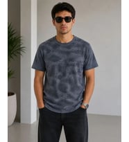 Erkek Batik Desenli Tişört Bisiklet Yaka Kısa Kol Regular Fit T-shirt - Füme