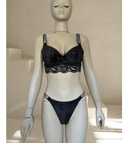 Emma Kadife Pullu Taşlı Love Secret Askılı Push-up Sütyen Takım (Limited) (Siyah)