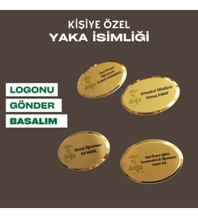 OVAL PREMIUM YAKA İSİMLİK KİŞİYE ÖZEL BASKILI 5 ADET MIKNATISLI (Gold 2)
