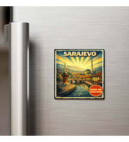 Vintage Saraybosna Şehri Temalı Buzdolap Magneti – 9x9 cm