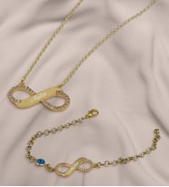 BK Gift Kişiye Özel Zirkon Taşlı Gold Sonsuzluk Kolye ve Bileklik Hediye Seti