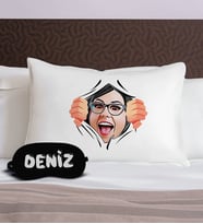 BK Gift Kişiye Özel Karikatürlü Pamuklu Yastık Kılıfı ve Göz Bandı Uyku Seti-2, Tasarım Ev Tekstili, Uyku Bandı, Ev Hediyesi