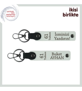 Gönülden Gelen Trabzon Armağanı, Kişiye Özel İsim Yazılı 61 Temalı Deri Anahtarlık, Beyaz-Beyaz (Çok Renkli)