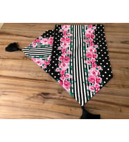 SİYAH ZEMİN ÜZERİNE PEMBE GÜL DESENLİ RUNNER (Krem)