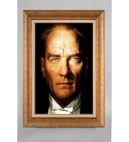 Altın Varaklı Çerçeveli Paspartulu Atatürk Tablo a469 (Gold)