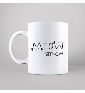 Kedi ( Meow ) Tasarımlı Kupa Kişiye Özel