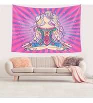 Yoga Enerji Çakralar Leke Tutmaz Kadife Dokulu Kumaş Duvar Örtüsü Duvar Halısı Tapestry (Pembe)