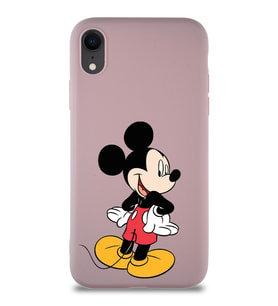 Apple iPhone XR Soft Premier Kapak Mickey Mouse-D Tasarımlı Silikon Kılıf - Pudra (Şeffaf)