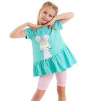 Deniz Tavşanı Kız Çocuk T-shirt Tayt Takım (Pembe)