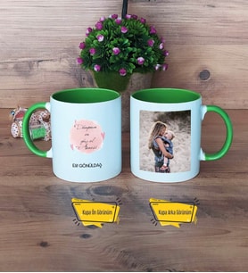 Anneye Doğum Günü Hediyesi Kupa Bardak Yeşil Fotoğraflı Anneler Günü Hediyesi