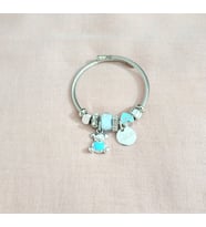 kadın ayıcık figürlü çelik pandora (Mavi)