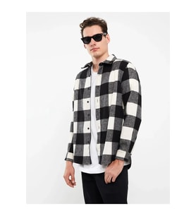 LBR Garment Erkek Siyah-Beyaz Ekose Kare Desenli Fit Kalıp Dört Mevsim Oduncu Gömlek