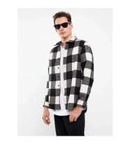 LBR Garment Erkek Siyah-Beyaz Ekose Kare Desenli Fit Kalıp Dört Mevsim Oduncu Gömlek