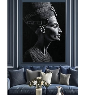 Siyah Nefertiti Profil Portresi Dekoratif Kanvas - Mdf Ahşap Tablo