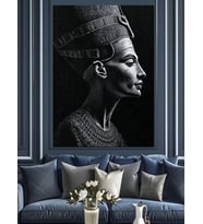 Siyah Nefertiti Profil Portresi Dekoratif Kanvas - Mdf Ahşap Tablo