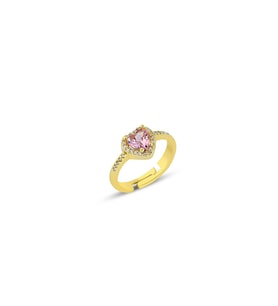 Çelik Pembe Ayarlanabilir Kadın Kalpli Gold Yüzük (Çok Renkli)