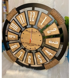 Kişiye Özel Halatlı Dekoratif Ahşap Duvar Saati 50 cm