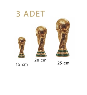 3 Adet Dünya Kupası Fıfa World Cup Yeşil Şeritli Altın 15 Cm, 20 Cm Ve 25 Cm