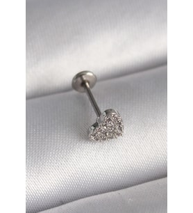 316L Çelik Gümüş Renk Zirkon Taşlı Kalp Model Tragus Piercing