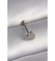 316L Çelik Gümüş Renk Zirkon Taşlı Kalp Model Tragus Piercing