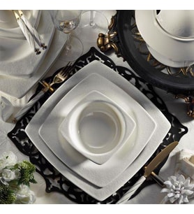 Kütahya Porselen Bone Mare 62 Parça 955921 Desenli Yemek Takımı