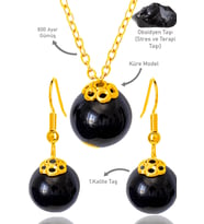 Sertifikalı Gold Küre Model Siyah Obsidyen Taşı Kolye ve Küpe Seti - Gümüş Aparatlı-min (Çok Renkli)