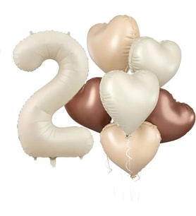 Retro Krem 2 Yaş Kalpli Folyo Balon Set