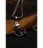 Halatlı Çapa Kolye Denizci Kolyesi Erkek Gümüş Kolye 24Gr (Gri)