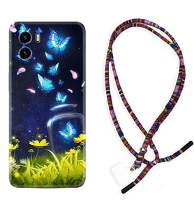 Vivo Y15S Y32 Y33S Y51 Y53S Kılıf Boyun Asklı Rasta Silikon Neon Butterflys 1309