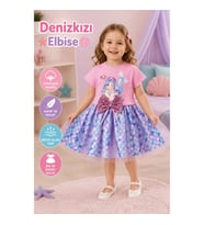 Denizkızı Baskılı Pul Desenli Etekli Kız Bebek Elbisesi – 1-2-3 Yaş