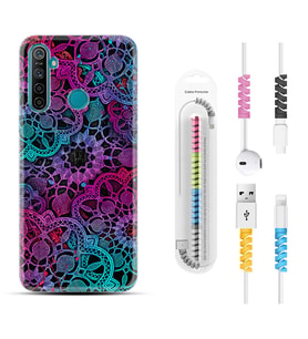 Realme 5i 5 Pro 6i 7 Pro 8 Kılıf Kablo Koruma Spiral Silikon Colurful Mandala 1667