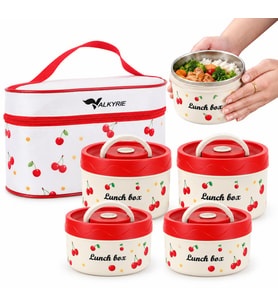 Valkyrie 4 Katlı Kirazlı Yemek Termosu 2040 ml 304 Paslanmaz Çelik Lunch Box Isı Yalıtımlı Çantalı