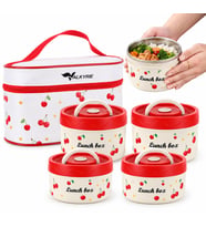 Valkyrie 4 Katlı Kirazlı Yemek Termosu 2040 ml 304 Paslanmaz Çelik Lunch Box Isı Yalıtımlı Çantalı