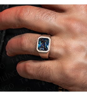 925 Ayar Gümüş Topaz Taşlı Sade Erkek Yüzük (Mavi)