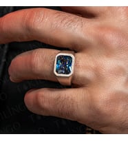 925 Ayar Gümüş Topaz Taşlı Sade Erkek Yüzük (Mavi)