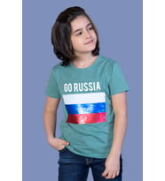 Toontoy Erkek Çocuk Go Russia Nakışlı Tişört (Yeşil)