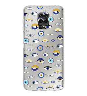 PrintiFy Xiaomi Redmi Note 9 Pro ile Uyumlu Nazar Boncuğu 2  Kamera Korumalı Şeffaf Silikon Kılıf