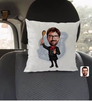 BK Gift Kişiye Özel Erkek Chef Karikatürlü Kare Araç Koltuk Yastığı-1