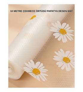 Mey İthalat® 10 Metre Papatya Desenli Dolap İçi Kaymaz Koruyucu Mat