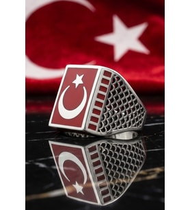Ay Yıldızlı Mineli 925 Ayar Gümüş Yüzük 903127