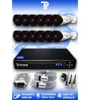 PICAM 12 Kameralı Uzay 12 Dış Kamera Set HDD'siz Full HD Gece Görüşlü Güvenlik Kamerası Sistemi