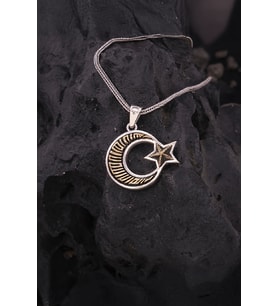 925 Ayar Gümüş Bronz Süslemeli Ayyıldız Erkek Kolye