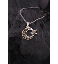 925 Ayar Gümüş Bronz Süslemeli Ayyıldız Erkek Kolye