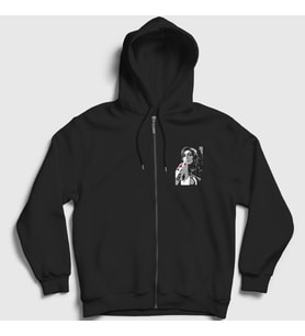 Presmono Unisex Siyah Cynthia Amy Winehouse Fermuarlı Kapüşonlu Sweatshirt 151963tt