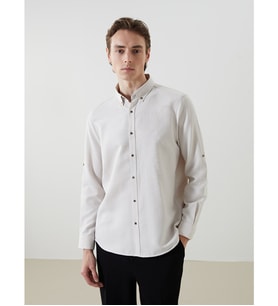 LCW Vision Bej Slim Fit Uzun Kollu Armürlü Erkek Gömlek