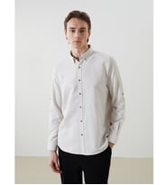 LCW Vision Bej Slim Fit Uzun Kollu Armürlü Erkek Gömlek