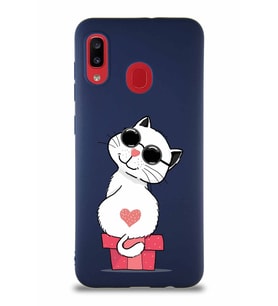 Samsung Galaxy A20 Soft Premier Kapak Coolcat Tasarımlı Silikon Kılıf - Lacivert (Şeffaf)