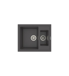 POLEX Cristalüx Granit Eviye P-04 1,5 Gözlü Tezgah Altı Ve Tezgah Üstü Kare Mutfak Evyesi 59,5x49cm (Antrasit)